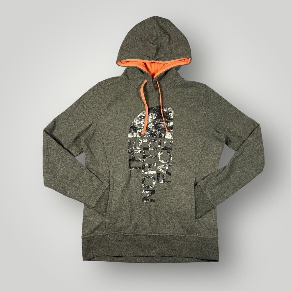 The North Face Hoodie Womens Medium Gray Fleece Logo Pullover Orange NF0A2V1D